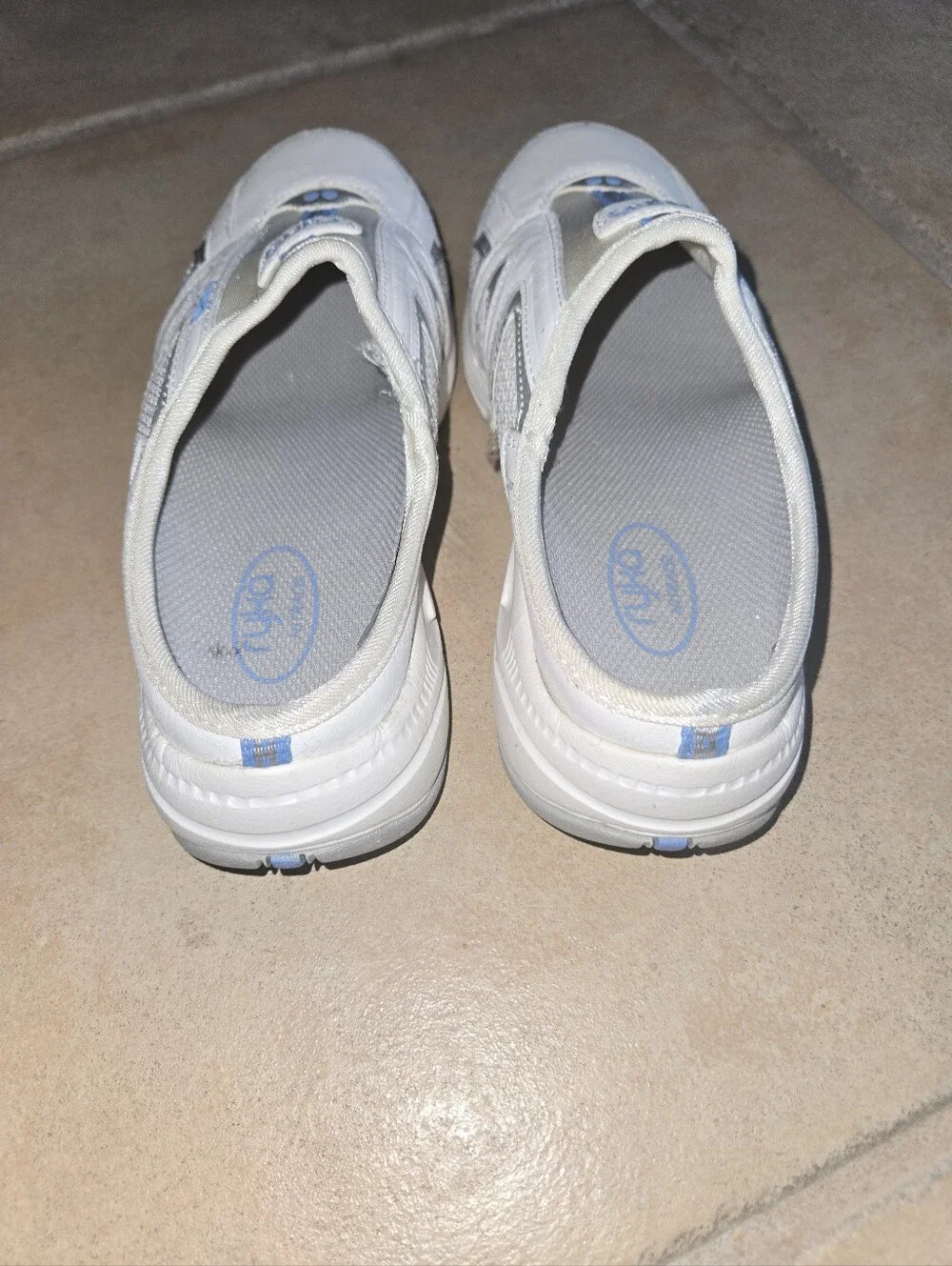 Ryka Rocker White & Light Blue Slip-On Sneakers Mules EUC size 5 - Picture 5 of 10